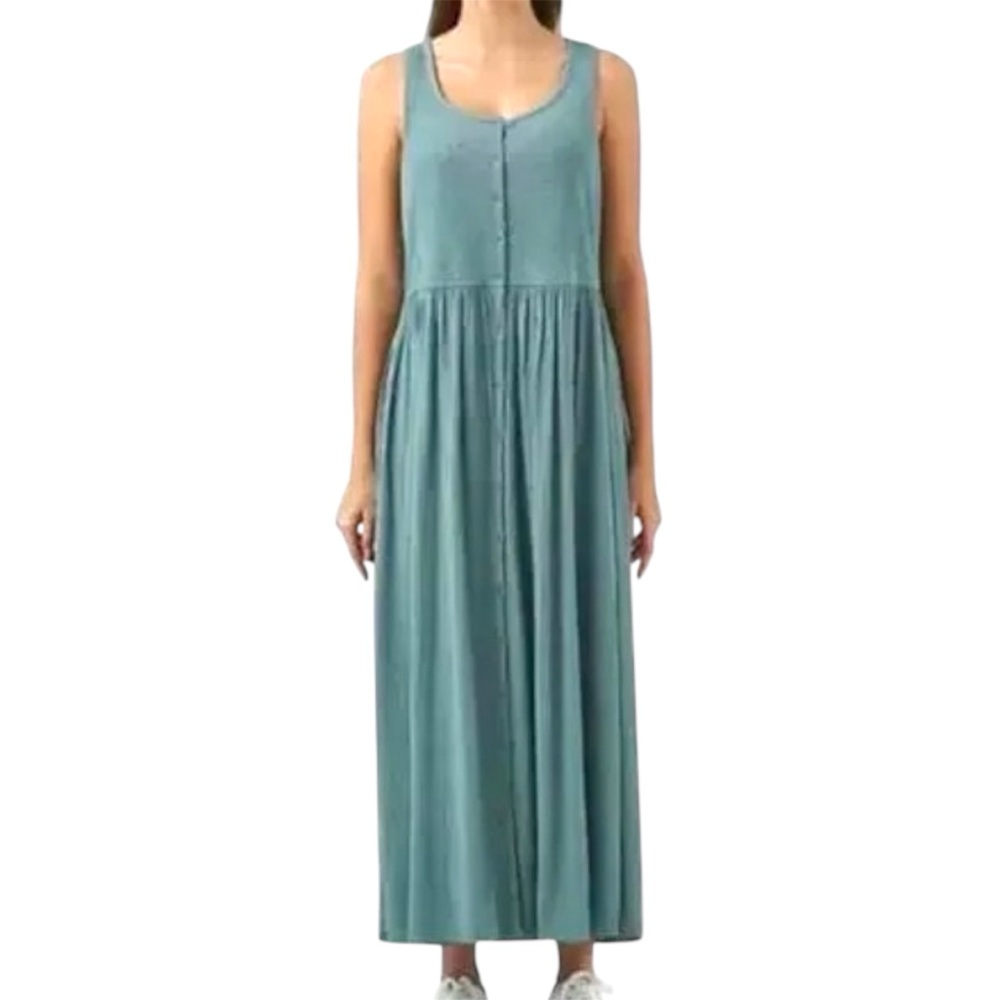 FRYE Button Front Sage Green Casual Maxi Dress Size L Beach Summer